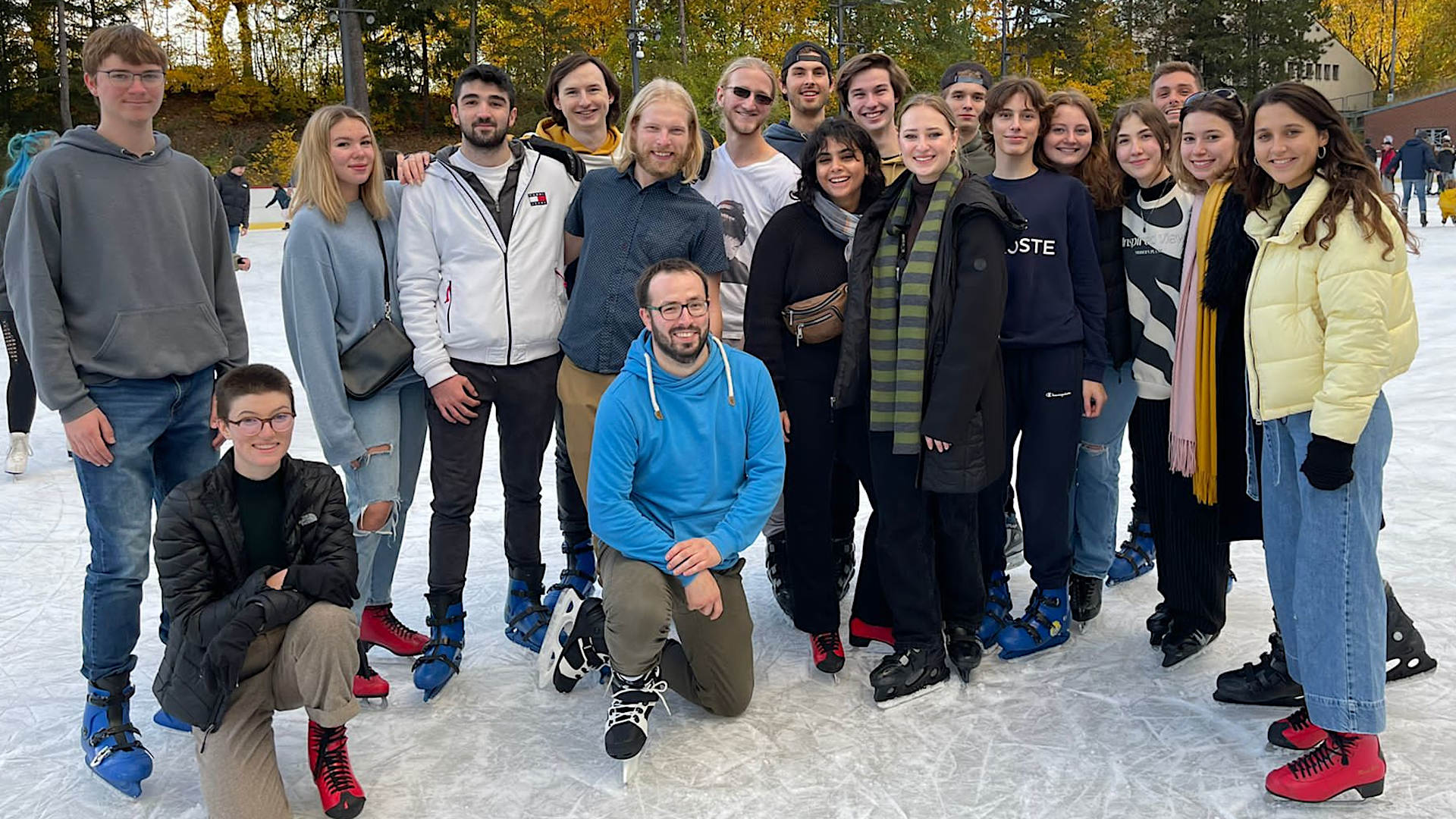 Our students on the ice skating rink.