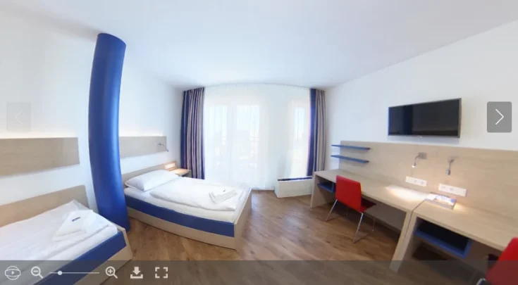 In diesem 360°-Panorama erhalten Sie einen Eindruck von den komfortablen Schülerzimmern in Berlin.
